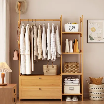 Sleek Bamboo Entryway Coat Rack with Hooks