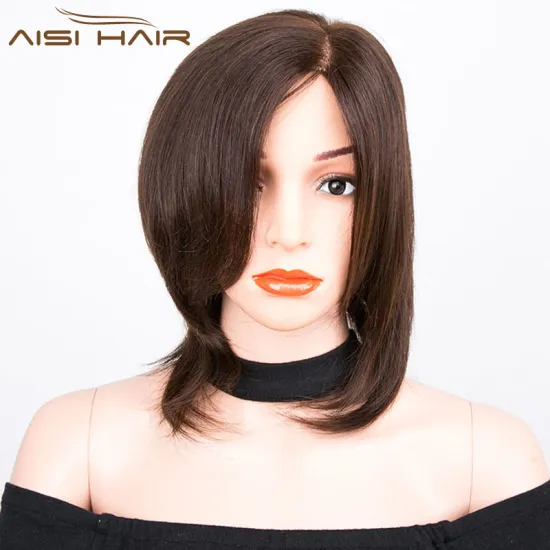 Aisi Hair Most Popular Brazilian  Human Hair Short Straight Brown Natural Wigs Silk Top Glueless Full Lace Wig