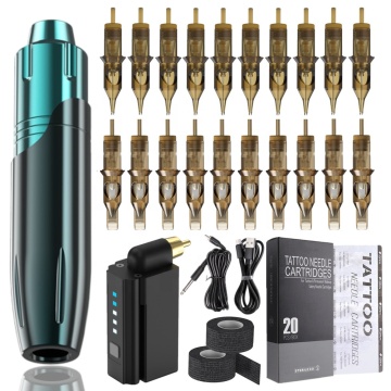 Professional Rechargeable Rotary Wireless Tattoo Kit with Cartridges