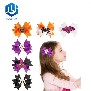 4.5 Inch Cartoon Halloween Glitter Hair Bow Clips for Kids