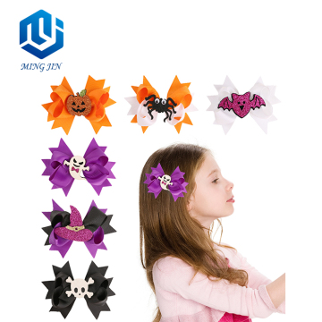 4.5 Inch Cartoon Halloween Glitter Hair Bow Clips for Kids
