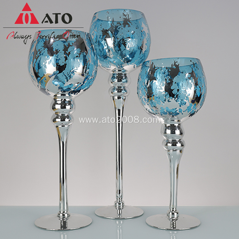 ATO handpainted cracked mercury glass candle holder