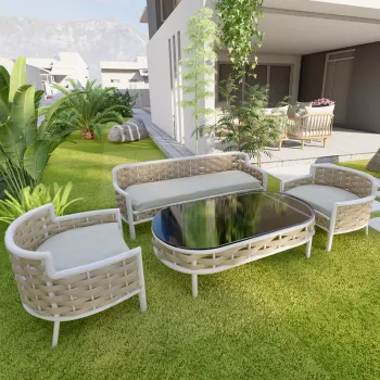 Couture Garden's Hotel Outdoor Patio Furniture: Rattan Sofa and Garden Set