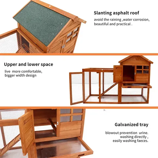Natural Solid Wood Rabbit Hutch with Chicken Nesting Box