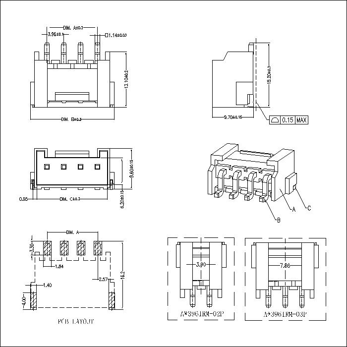 VH3.96mm 90°SMT Wafer Connector Series AW3961RM-NP