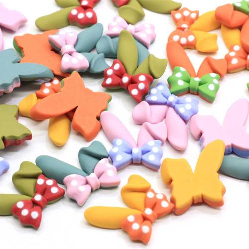 23*24MM 100Pcs Resin Flatback Bunny Ear Cabochons Kawaii Resin Rabbit Bunny Ear With Polka Dot Bow Jewelry Making DIY