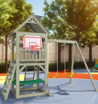 Wooden Swing Set with Slide for Outdoor Playground
