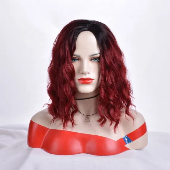 aishili Hair Hot Selling Synthetic Short Ombre Red Bob Wigs Afro Short Curly Wavy Bob Wigs For Black Women