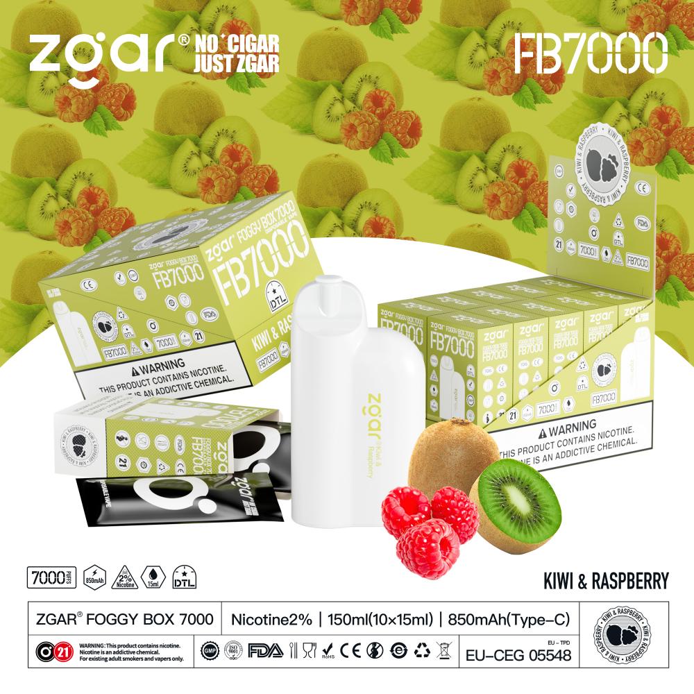 Zgar Foggy Box 7000 قابل للتصرف vape-kiwi &amp; Raspberry