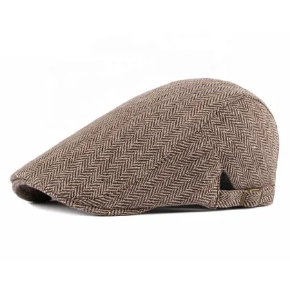 British Retro Men's Beret Hat: Spring and Autumn Herringbone Design for Middle-Aged and Elderly