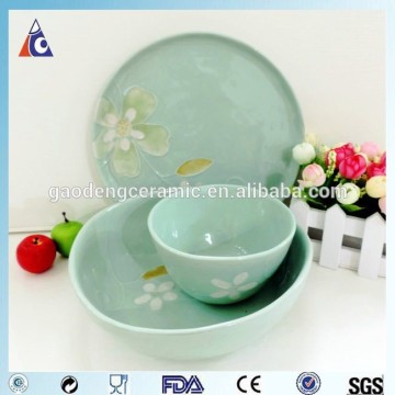 green color Ice crack glaze 3pcs dinnerware set