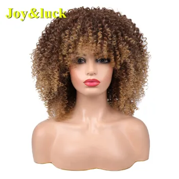 Wholesale Price Wig For Women Daily Life 14''Short Afro Kinky Curly Synthetic Wigs With Bangs Ombre Brown Soft Ladies Hair Wigs