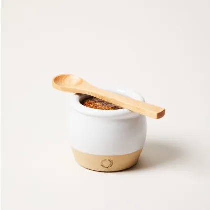 Handcrafted Orange Ceramic Jam Jar with Bamboo Spoon