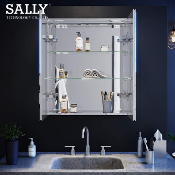 SALLY Armario con espejo de almacenamiento LED para baño con puerta doble