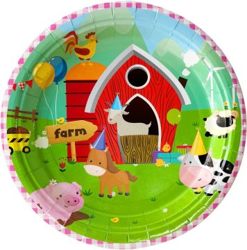 24Count Disposable Farmhouse Farm Animals Party Plates