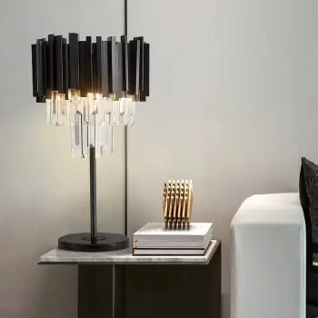 Black Crystal Table Lamp for Hotel Villa Lobby Library Decor Chandelier Floor Lights