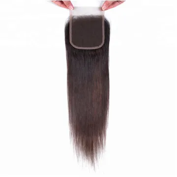 Brazilian Straight Human Hair Closure  4*4 human hair closure  Pre Plucked With Baby Hair middle brown swiss lace