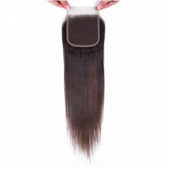 Brazilian Straight Human Hair Closure  4*4 human hair closure  Pre Plucked With Baby Hair middle brown swiss lace
