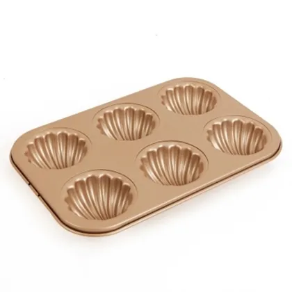 Golden 6-cup Madeleine Shell Cake Pan Molds