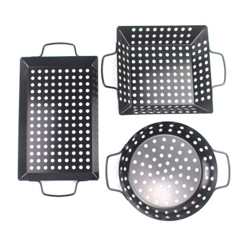 3pcs mini non-stick coated carbon steel bbq basket