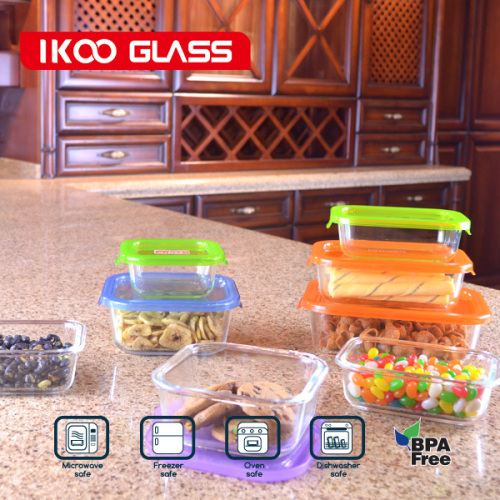 Hot selling glass food storage box set with colorful pp lid