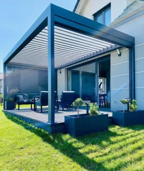 Metal Hardtop Gazebo Louvered Pergola with Sun Shade