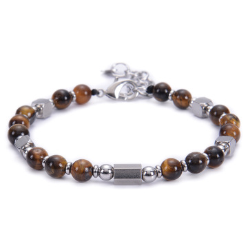 Bracciale in perline in acciaio inossidabile con pietre naturali: lava, acero, jasper, tigre eye, turchese