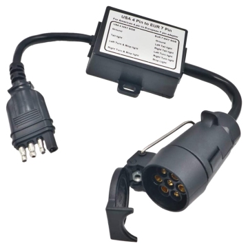 US to Europe Trailer Light Converter: 4-Way Flat to 7-Pin Round Socket Adapter