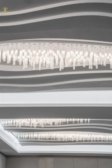 Bright rain-shaped hotel chandelier with glass tubes