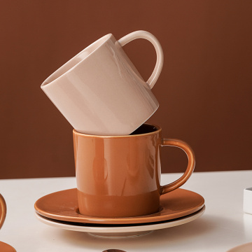 Hot-sale Ceramic Large Coffee Mug Big Tea Cup Milk Mug and Saucer Stoneware Water Mug in Solid Brown