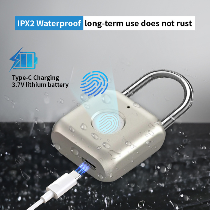 Тип-C Перезаряжаемая идентификация отпечатков пальцев Smart Padlock