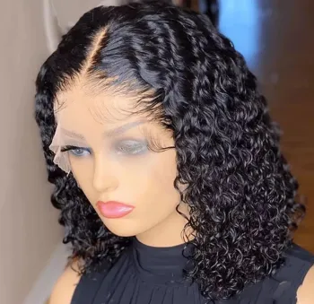 Short Bob Wig Brazilian Curly Lace Front Human Hair Wigs HD Transparent Lace Wigs Preplucked Hairline Wig For Women
