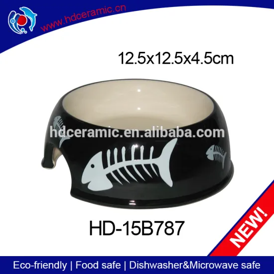 Fishbone ceramic pet cat feed trough,decorative animal food bowl