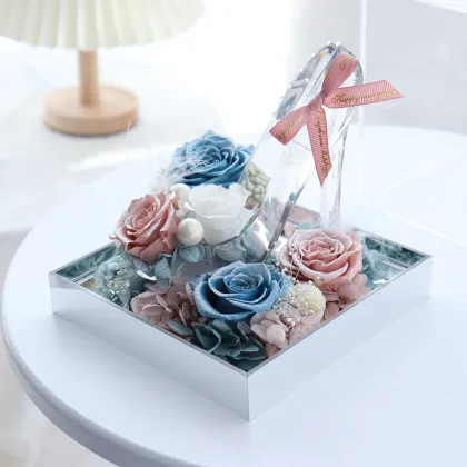 Eternal Rose in Cinderella Crystal Shoes: Preserved Flower Gifts for Weddings and Valentine's Day