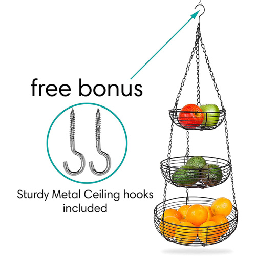 3-Tier Hanging Stainless Steel Metal Wire Fruit Basket