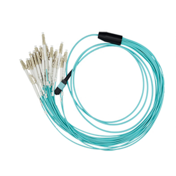 40G OM3 สายไฟเบอร์ออปติกสายเคเบิล MPO/MTP ถึง 4 ตัวเชื่อมต่อ Duplex LC