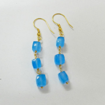 925 Sterling Gold plated Blue Chalcedony Gemstone Earring