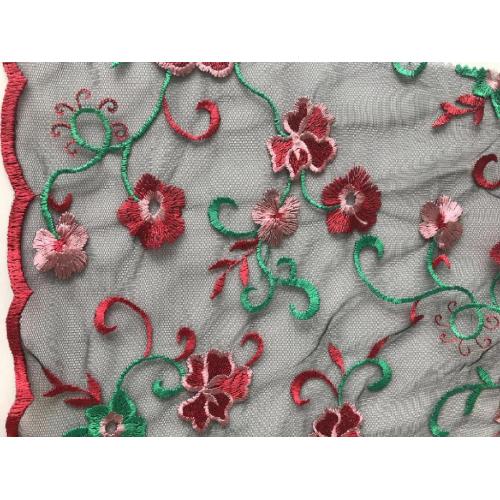 Floral Mesh Embroidery Scallop edge Fabric