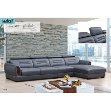 Темно-серый секционный диван из натуральной кожи