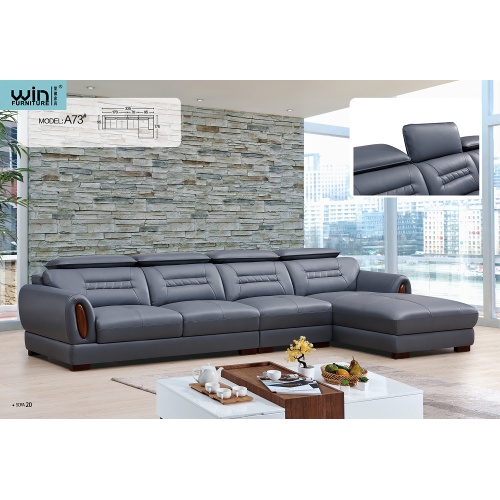 Dark Grey Genuine Leather Sectional Sofa Set