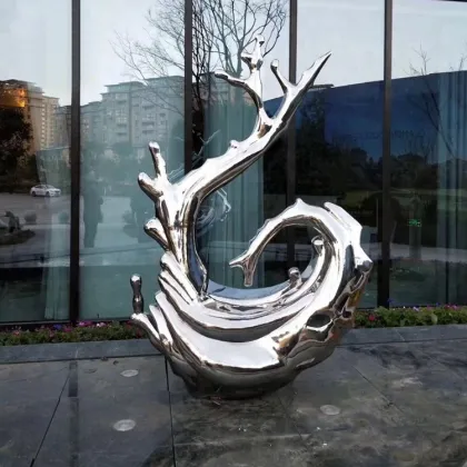 Large metal craft polished stainless steel water drop sculptures