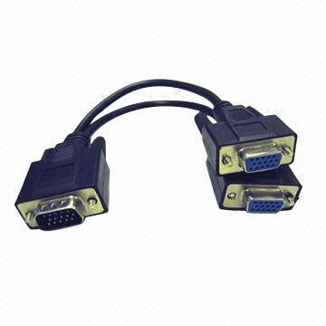 Stecker auf 2-Buchse VGA-Splitter-Kabel, hergestellt aus PVC, OEM-Aufträge sind willkommen