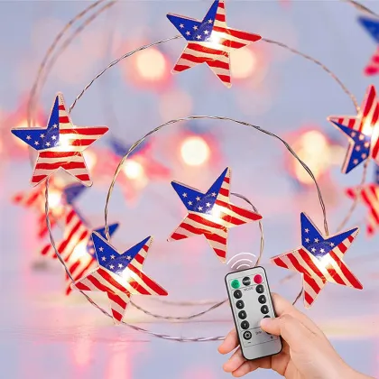 40 LED Stars Battery-Powered Remote Control Patriotic Holiday Decorative Lights