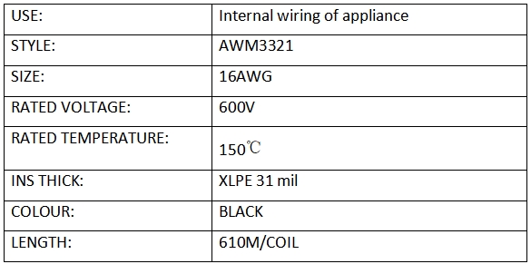 XLPE WIRE UL3321 16# BLACK