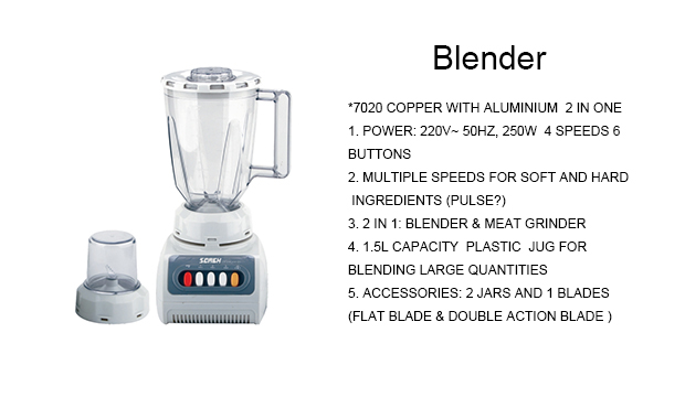 1.5 liter Fruit Blender 2 in 1 stainless steel outer case with glass jar bean grinder