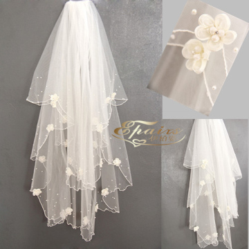 Fashion Flower beaded layers bridal wedding veil