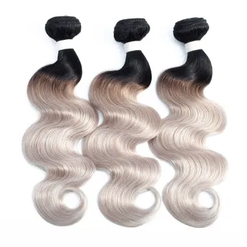 100% Brazilian Human Hair Bundles with Lace Closure  Ombre Color 100% Human Hair Extensions Body Wave  OT Silver Hair