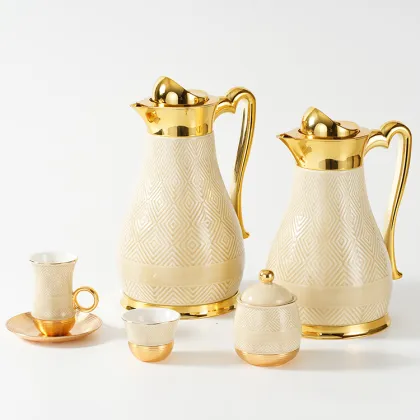 Luxury Royal Elegant Gold Coffee & Tea Set - 27pc Porcelain Turkish Tea Cup Set