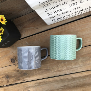 Wholesale Porcelain Tea Cup and Saucer with Embossed Decoration and Handle