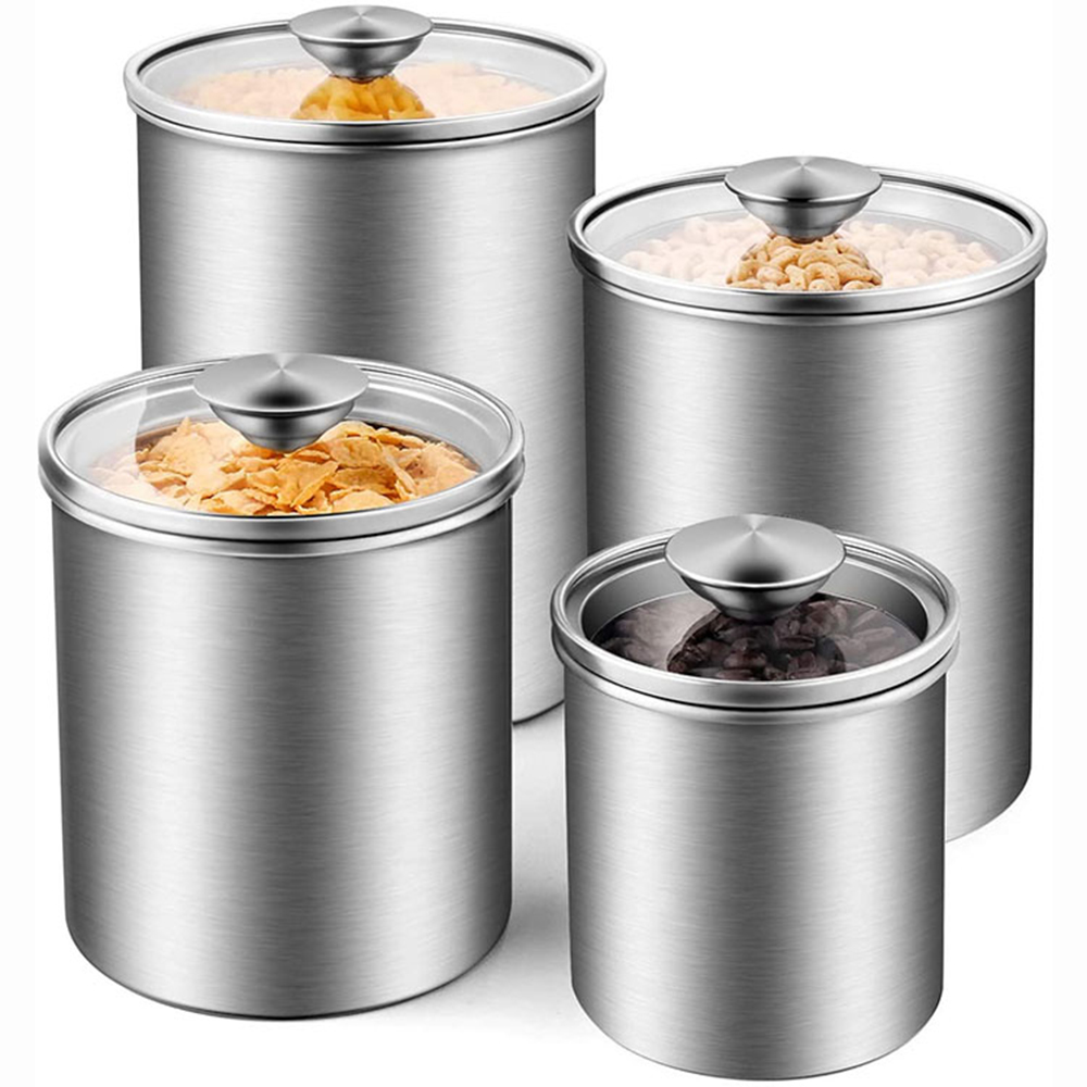 premium stainless steel storage bin with glass lid